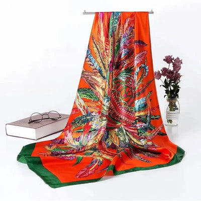 Women's Silk Scarf Multi-functional Small Silk Satin Shawl-Orange-5