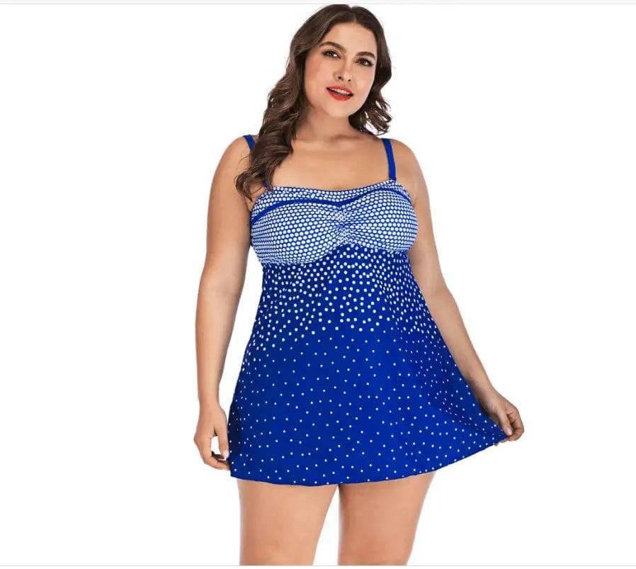 Women's Skirt Split Briefs Plus Size Swimsuit-Blue-1