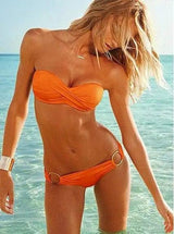 Women's solid color swimsuit Candy-colored bikini Split-Orange-7