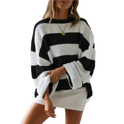 Women's sweater women's striped colorblock sweater-2