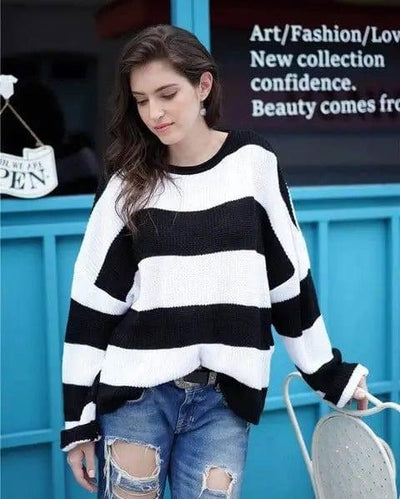 Women's sweater women's striped colorblock sweater-5