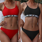 Women'S Swimsuit Solid Color Love Letter Bar Bikini-1