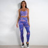 Women's Tie-dye Print Yoga Suit Women Fitness Sports High-Blue pink trousers suit-8