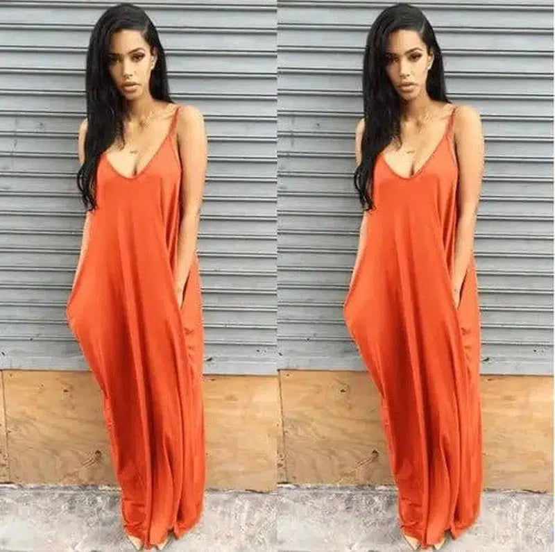 Women Summer Dress 2019 Casual Long Dresses Plus Size-Orange-24