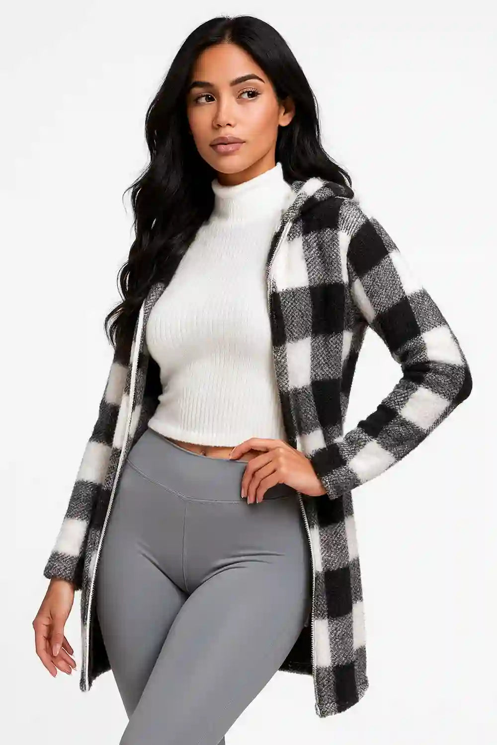 Plaid Sherpa Hooded Coat