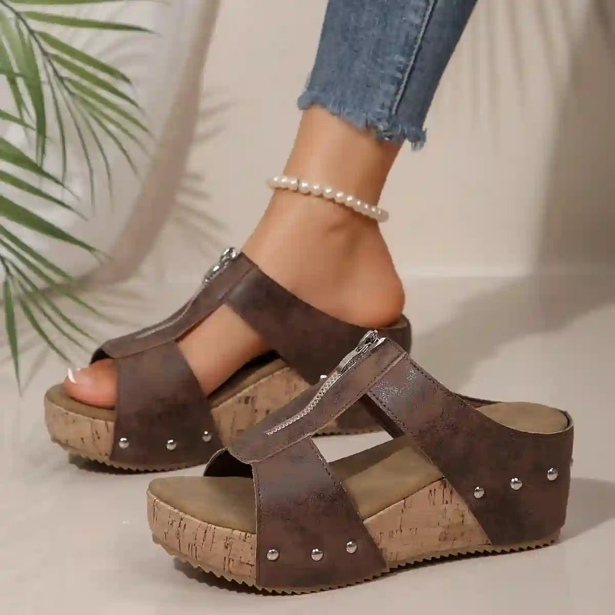 Women’s Platform Peep‑Toe Wedge Slippers