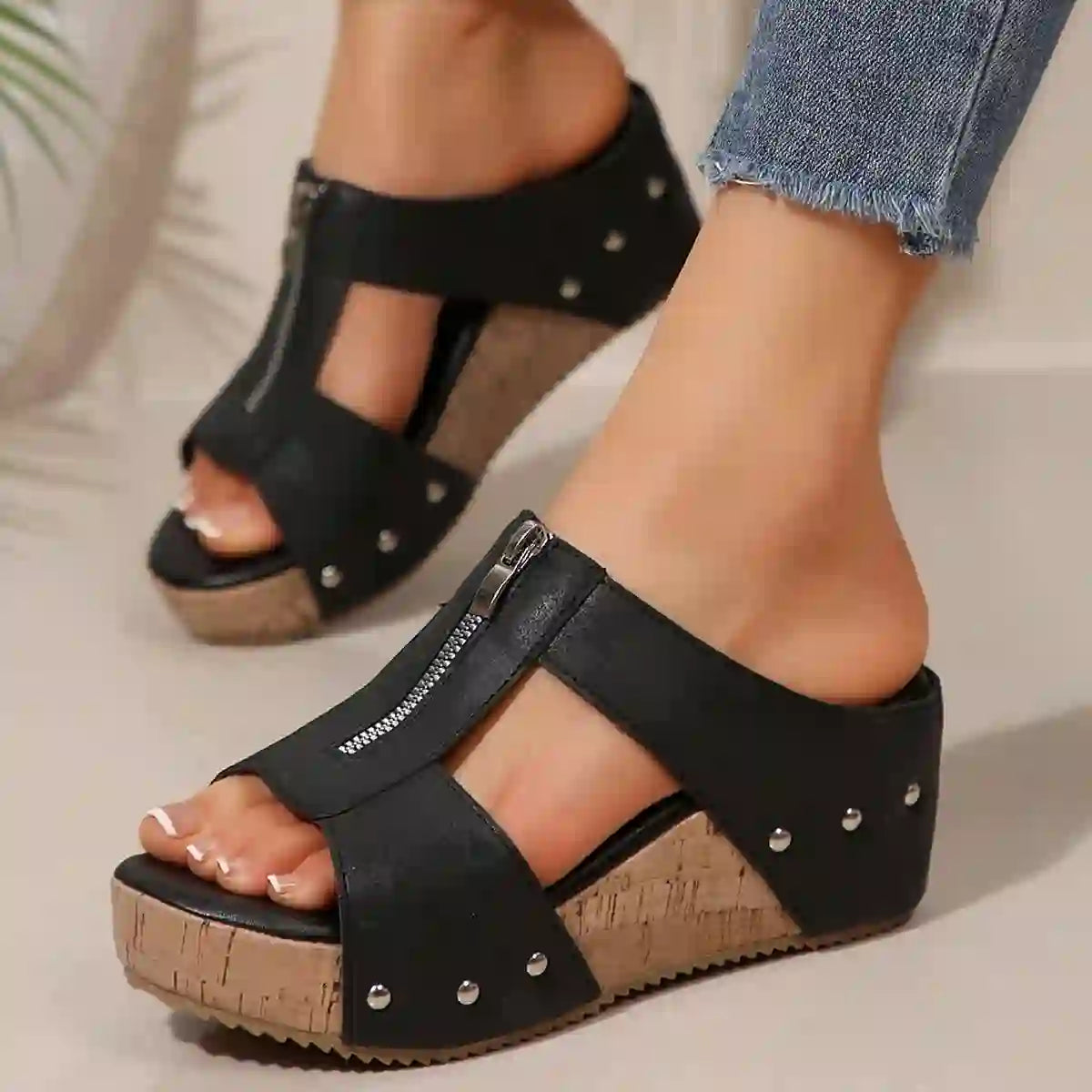 Women’s Platform Peep‑Toe Wedge Slippers