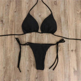 Solid color bikini-Black-2