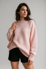 Cozy pink oversized knit sweater for women with casual fit