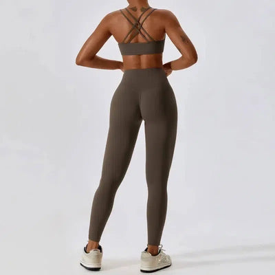 Yoga Clothing Sets Women Athletic Wear High Waist Leggings-Jiaocha Coffee Set-1-1